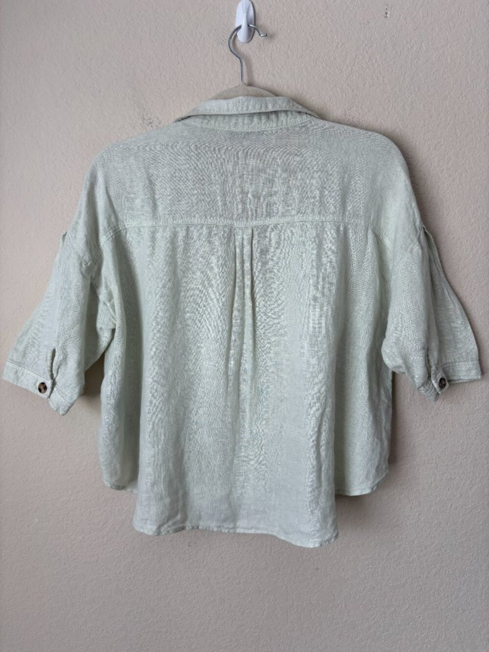 Zara Linen Button Up Boxy Cropped Pistachio Green Shirt - Picture 10 of 11